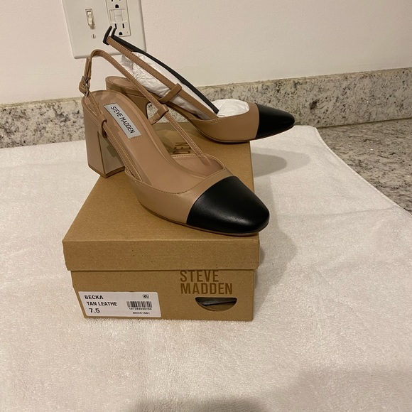 Steve Madden Shoes - NIB STEVE MADDEN BECKA TAN/BLACK SLINGBACK SZ 7-1/2